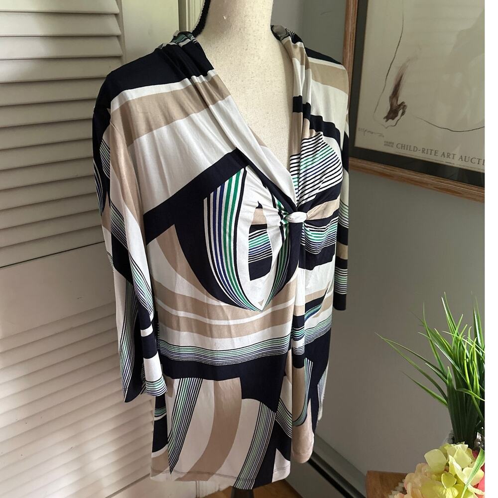 Marina Rinaldi Top Womens Large Abstract Geometric Gathered Luxury Travel Wear